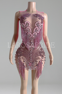 Beaded Fringe Illusion Mini Dress-Larosabride
