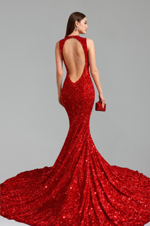 Deep V Embellished Mermaid Gown - LAROSABRIDE