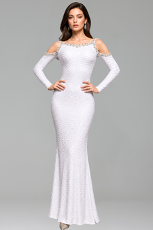 Pearl Embellished Mermaid Gown - LAROSABRIDE