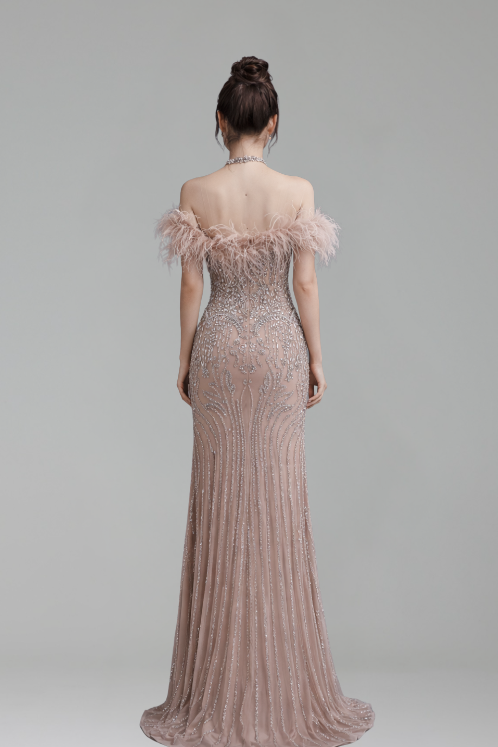 Luxury Halter Feather Crystal Gown - LAROSABRIDE