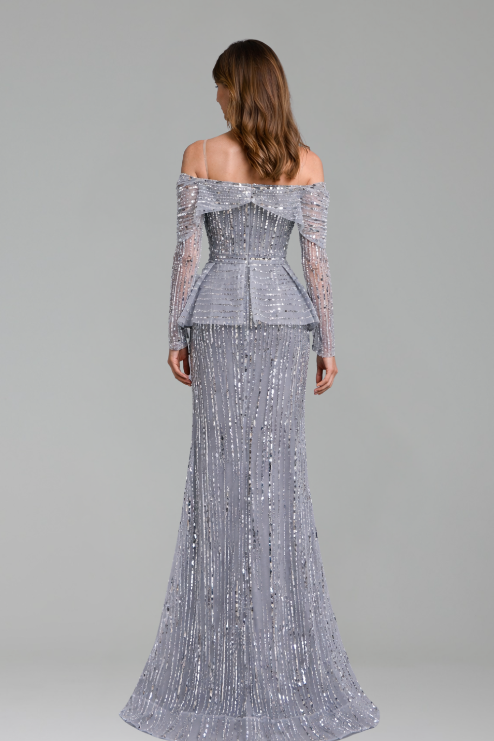 Off Shoulder Beaded Mermaid Dress - LAROSABRIDE