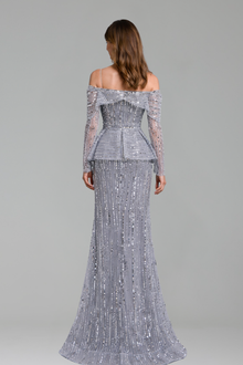 Off Shoulder Beaded Mermaid Dress - LAROSABRIDE