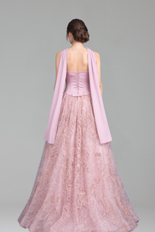Pink Two Pieces Evening Dress With Cape - LAROSABRIDE