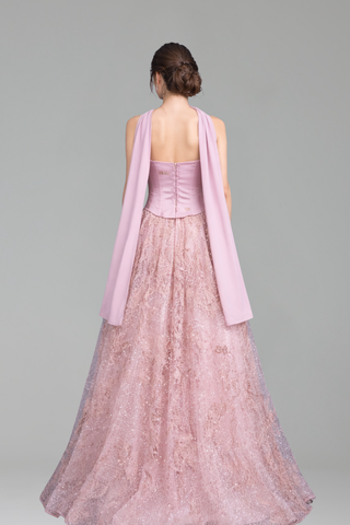 Pink Two Pieces Evening Dress With Cape - LAROSABRIDE