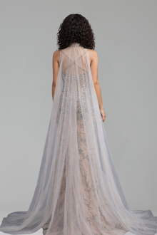 Grey Nude Beaded With Cape Prom - LAROSABRIDE