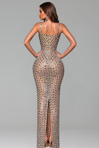 Crystal Grid Illusion Column Gown