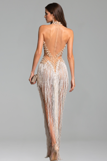 Pearl Fringe Illusion Evening Dress - LAROSABRIDE