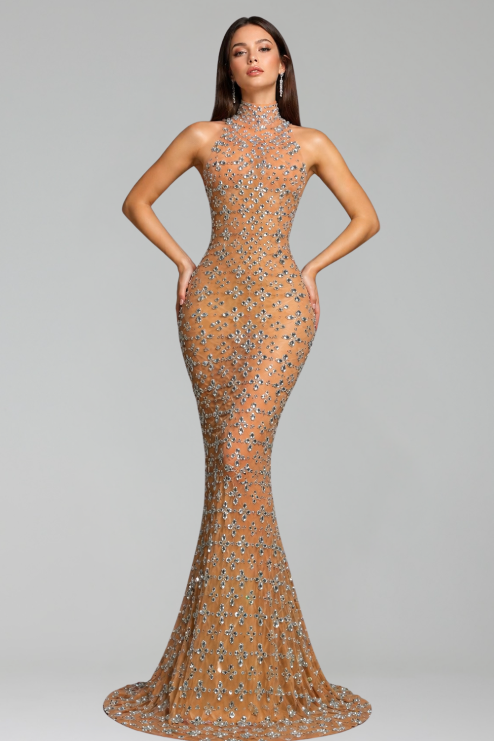 High-Neck Embellished Mermaid Gown - LAROSABRIDE