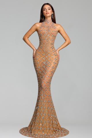 High-Neck Embellished Mermaid Gown
