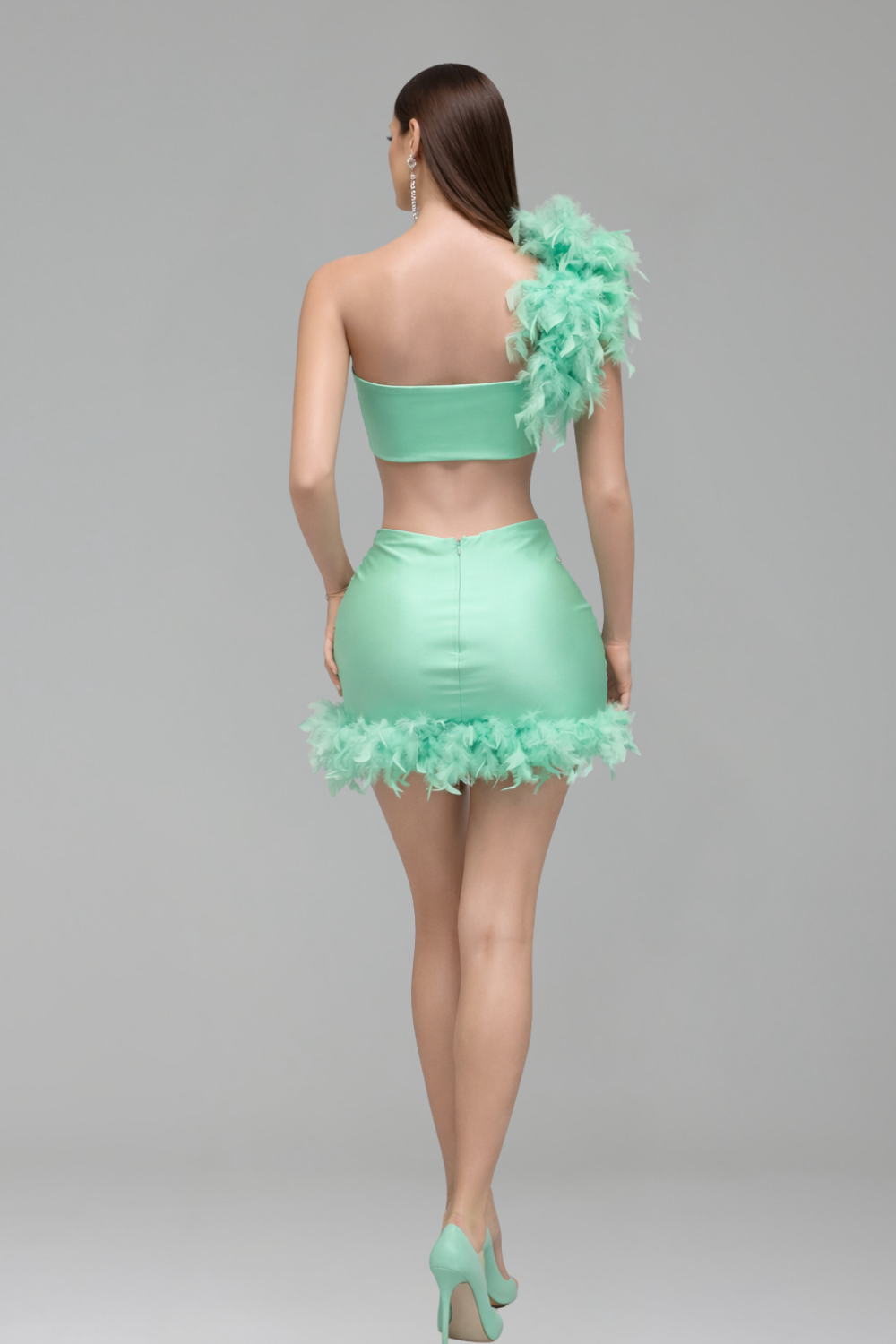 Red Feather Trim Two-Piece Mini Set - LAROSABRIDE