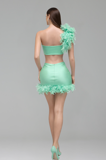 Red Feather Trim Two-Piece Mini Set - LAROSABRIDE
