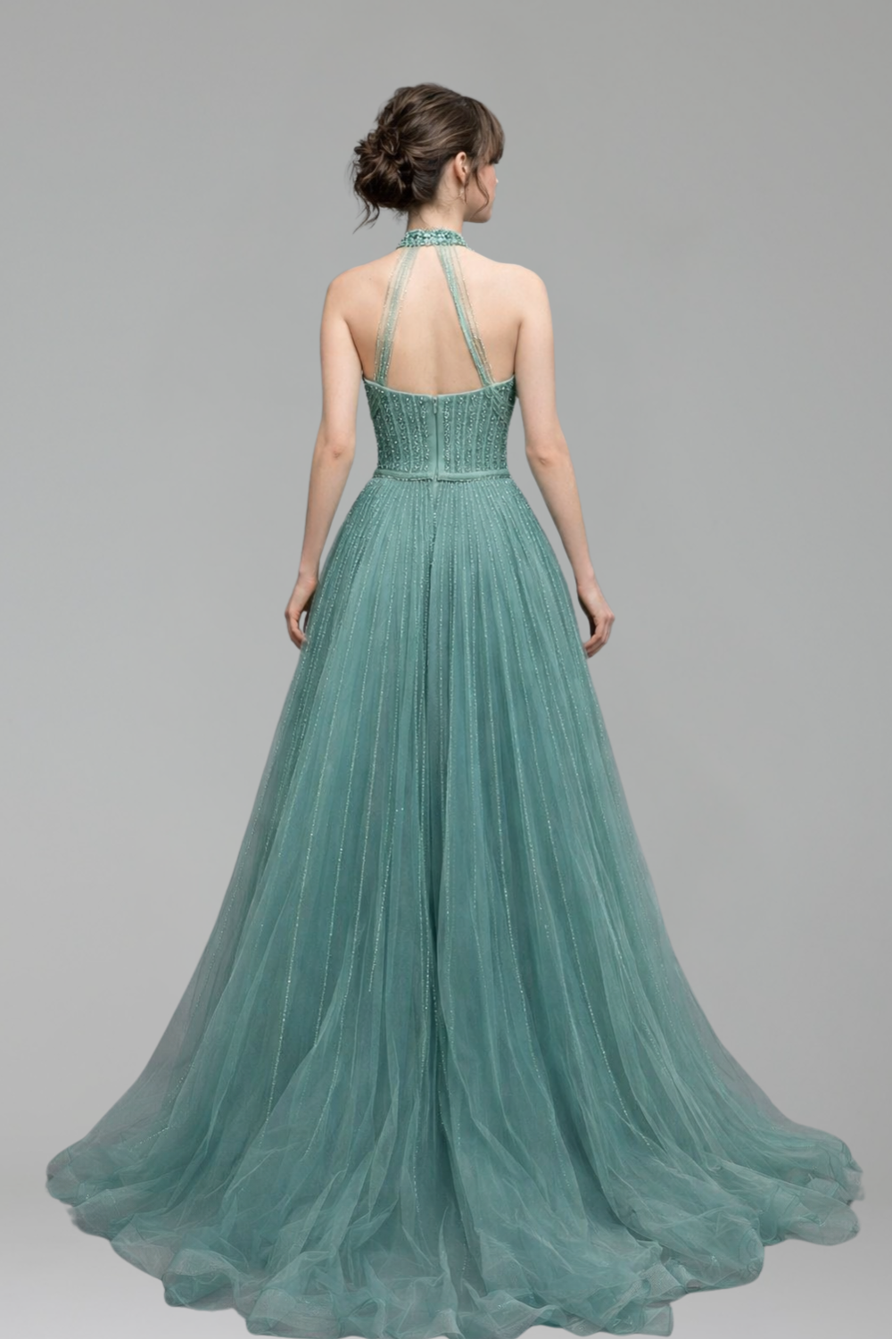 Halter Sequin Tassel A-Line Dress - LAROSABRIDE