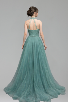 Halter Sequin Tassel A-Line Dress - LAROSABRIDE