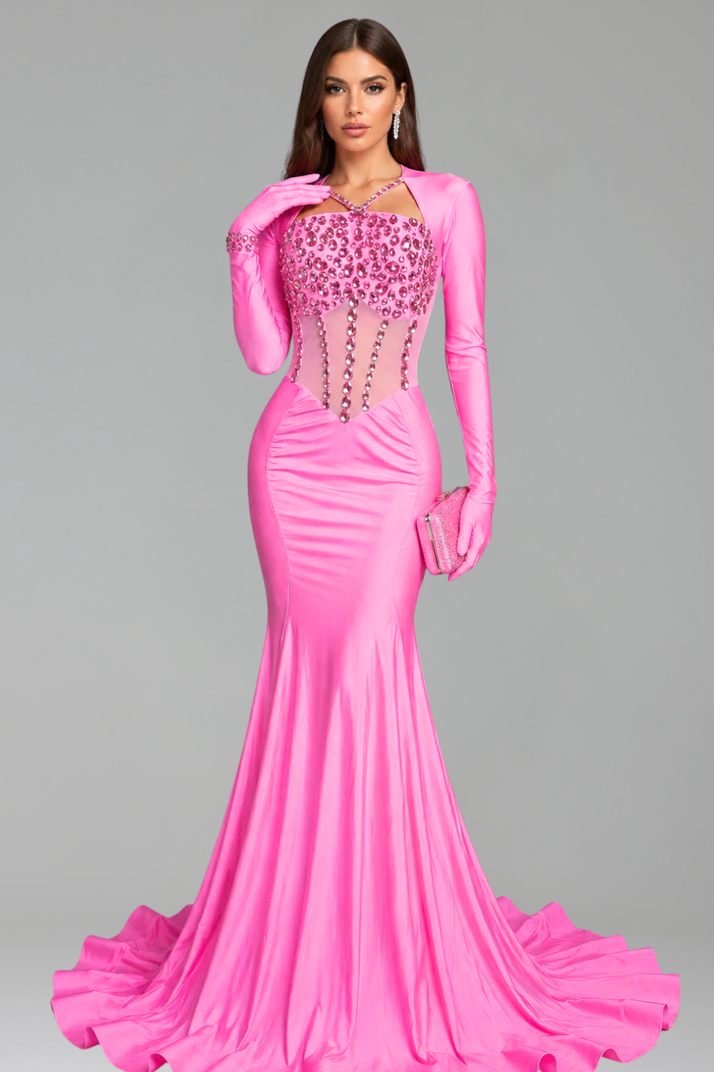 Crystal-Embellished Illusion Corset Gown - LAROSABRIDE