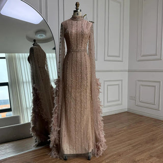 Rose-Gold Feathered Sparkle Gown