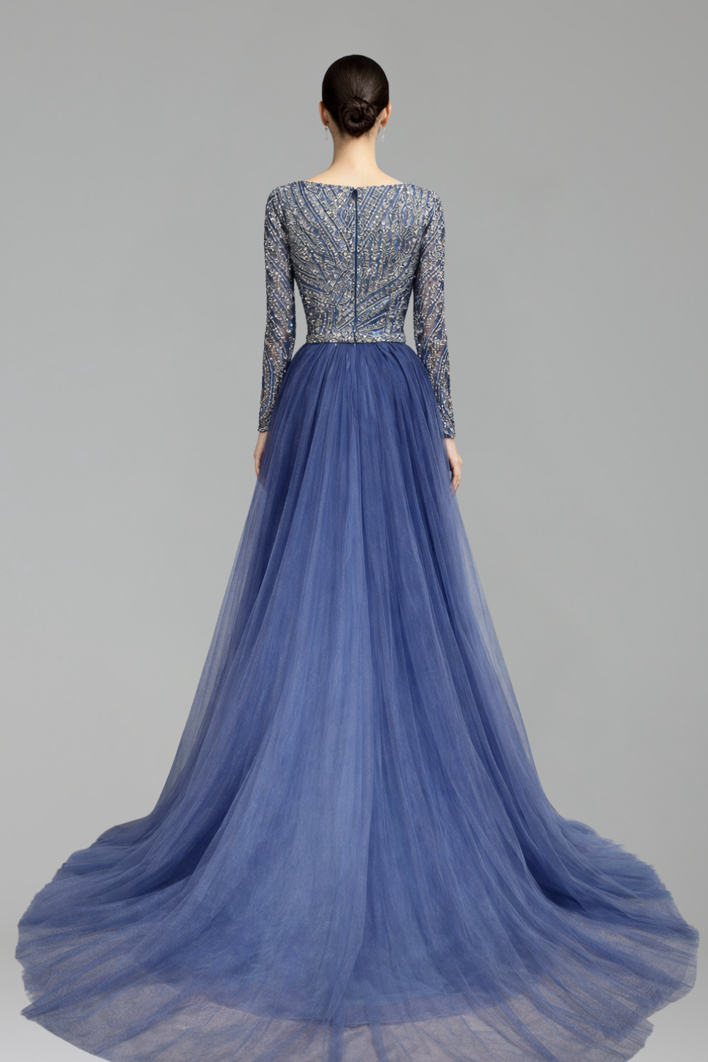 Beaded O-Neck Overskirt Mermaid Dress-Larosabride
