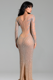 Sheer Crystal Illusion Evening Gown - LAROSABRIDE