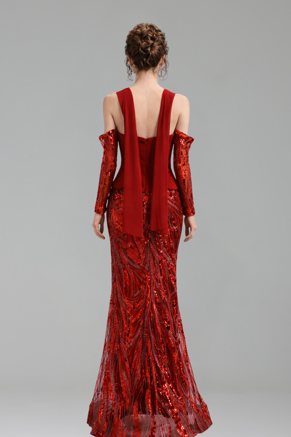 Wine Red Mermaid Gown With Gloves - LAROSABRIDE