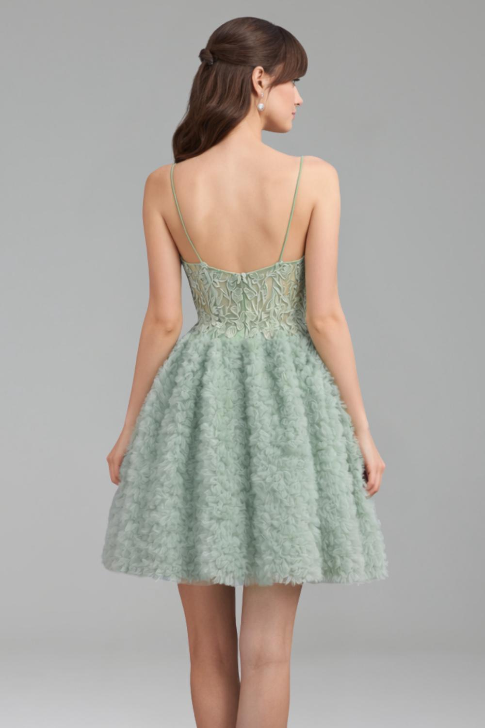 Sage Green A-Line Spaghetti Strap Mini - LAROSABRIDE