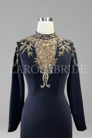 Satin Beaded Mermaid Gown - LAROSABRIDE