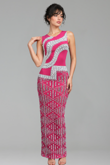 Asymmetric Crystal Pattern Bodycon Gown - LAROSABRIDE