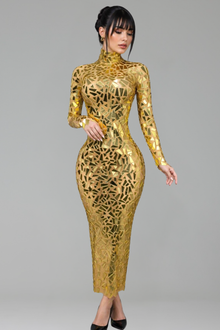 Geometric Mirror High Neck Bodycon Gown - LAROSABRIDE