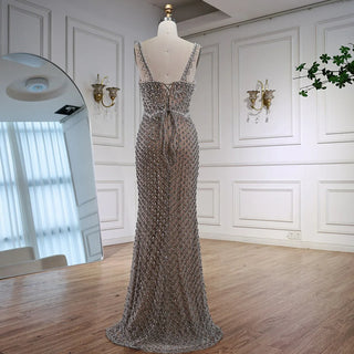 Ships in 2 to 5 Days -Luxury Designer Evening Dress with Sparkling Crystal Embellishments for Wedding Parties