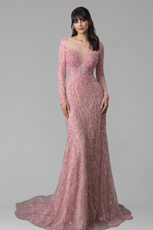 Pearl Beaded Mermaid Evening Dress - LAROSABRIDE