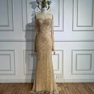 Nude Lace Embellished Gown