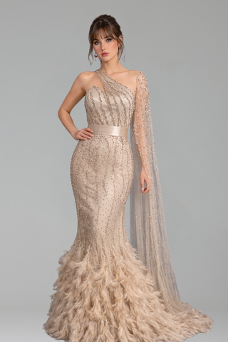 Feather Beaded Mermaid Dress - LAROSABRIDE
