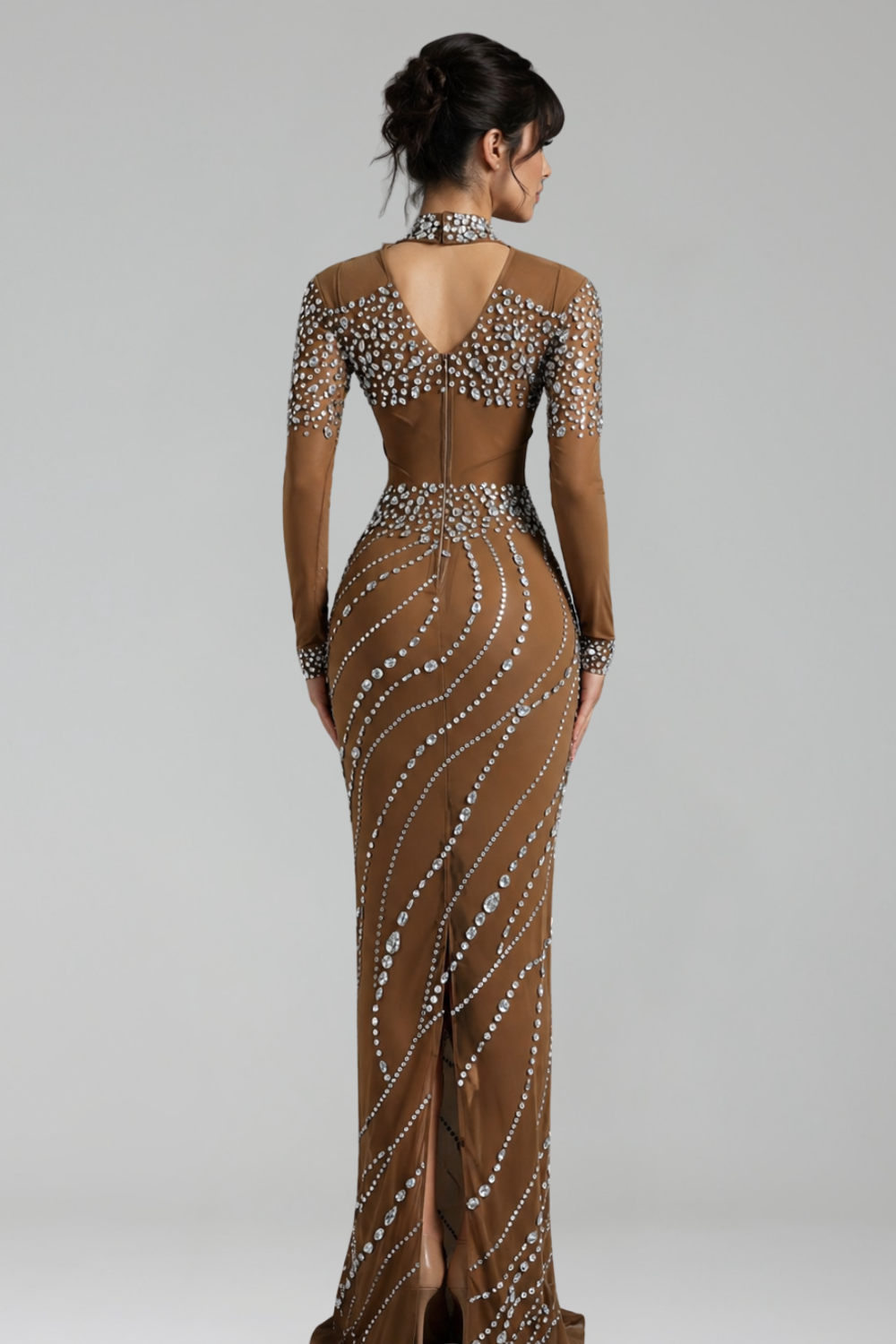 Crystal Swirl Illusion Evening Gown - LAROSABRIDE
