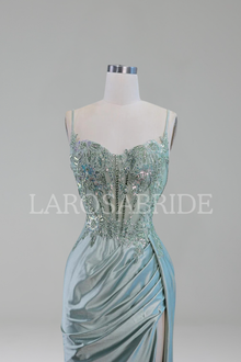 Beaded Satin Split Dress-Larosabride