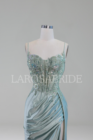 Beaded Satin Split Dress