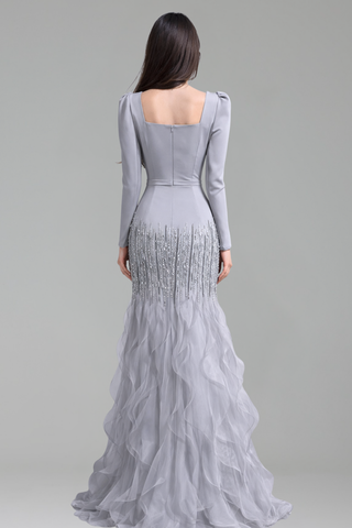 Structured Beaded Ruffle Gown - LAROSABRIDE