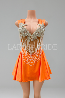 Beaded Appliqué Draped Mini Dress-Larosabride