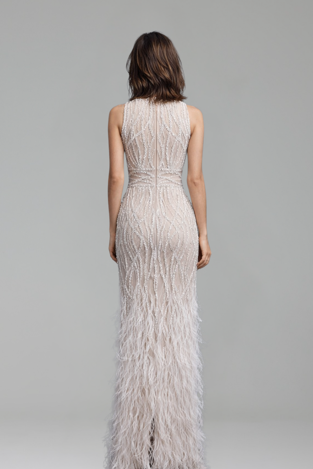 Feather Beaded Midi Dress - LAROSABRIDE