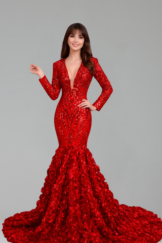 Deep V Long Sleeve Mermaid Dress