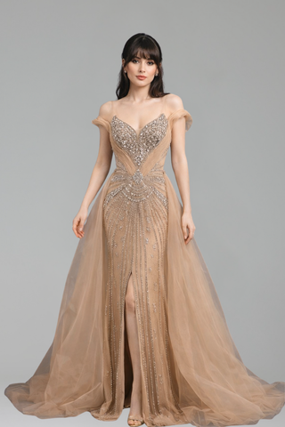 Beaded Overskirt Split Dress - LAROSABRIDE