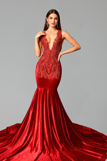 Gold Embellished Mermaid Evening Gown - LAROSABRIDE