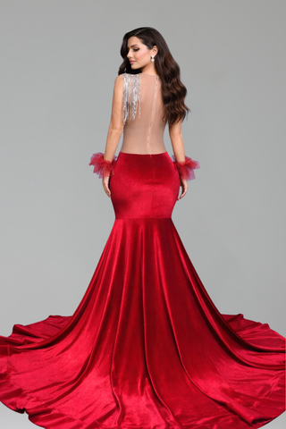 Crimson Crystal Elegance Gown