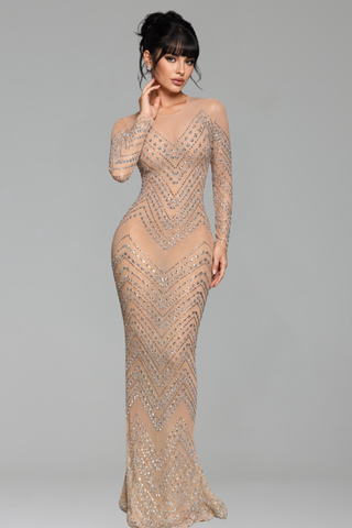 Chevron Crystal Illusion Gown - LAROSABRIDE