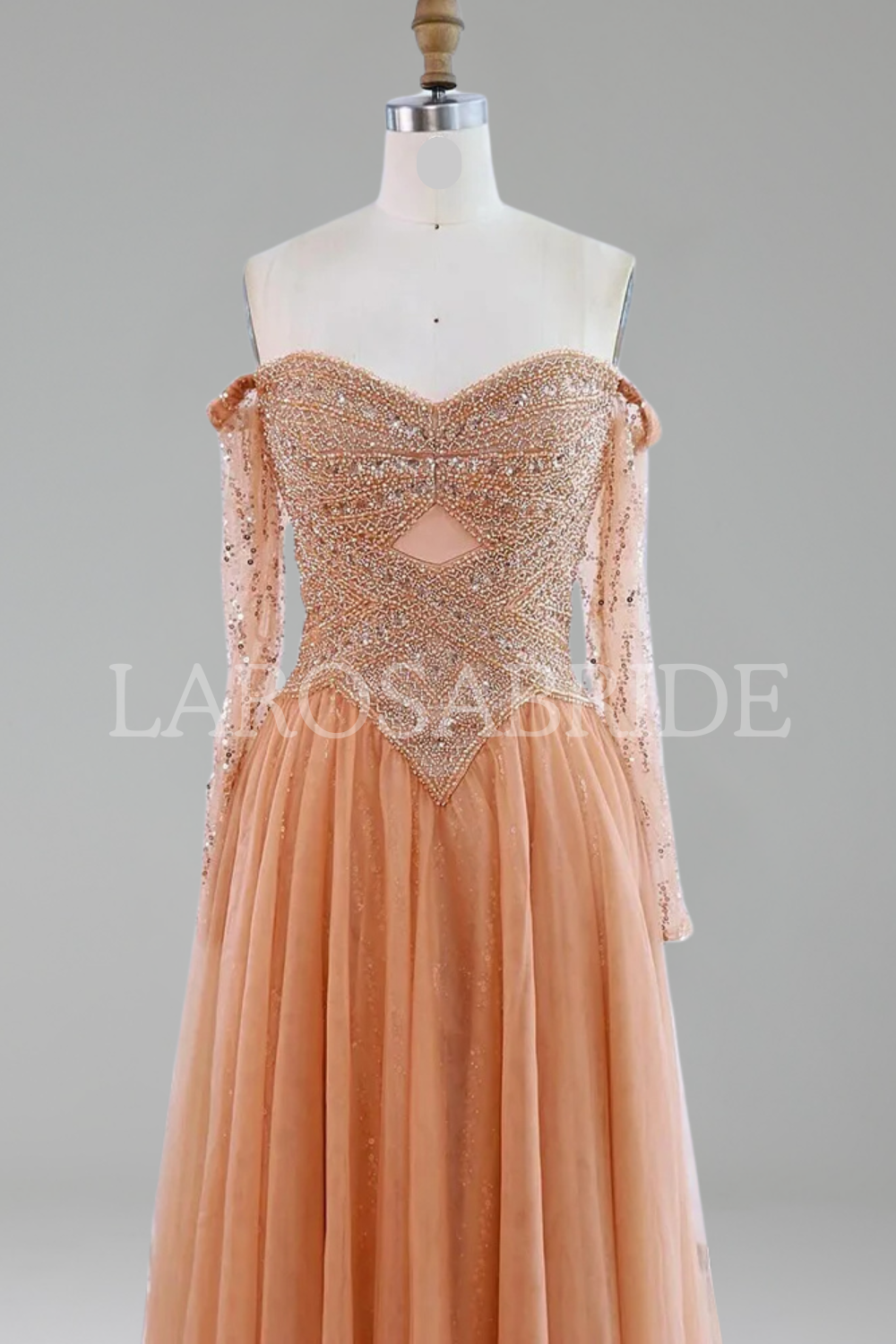 Off-Shoulder Beaded A-Line Dress-Larosabride