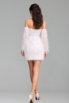 Strapless Feather Beaded Mini Dress - LAROSABRIDE