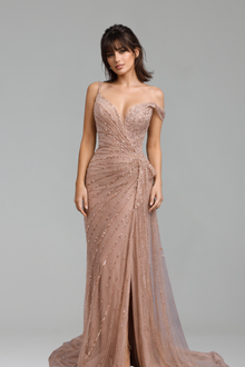 Beaded Mermaid Gown with Side Slit - LAROSABRIDE