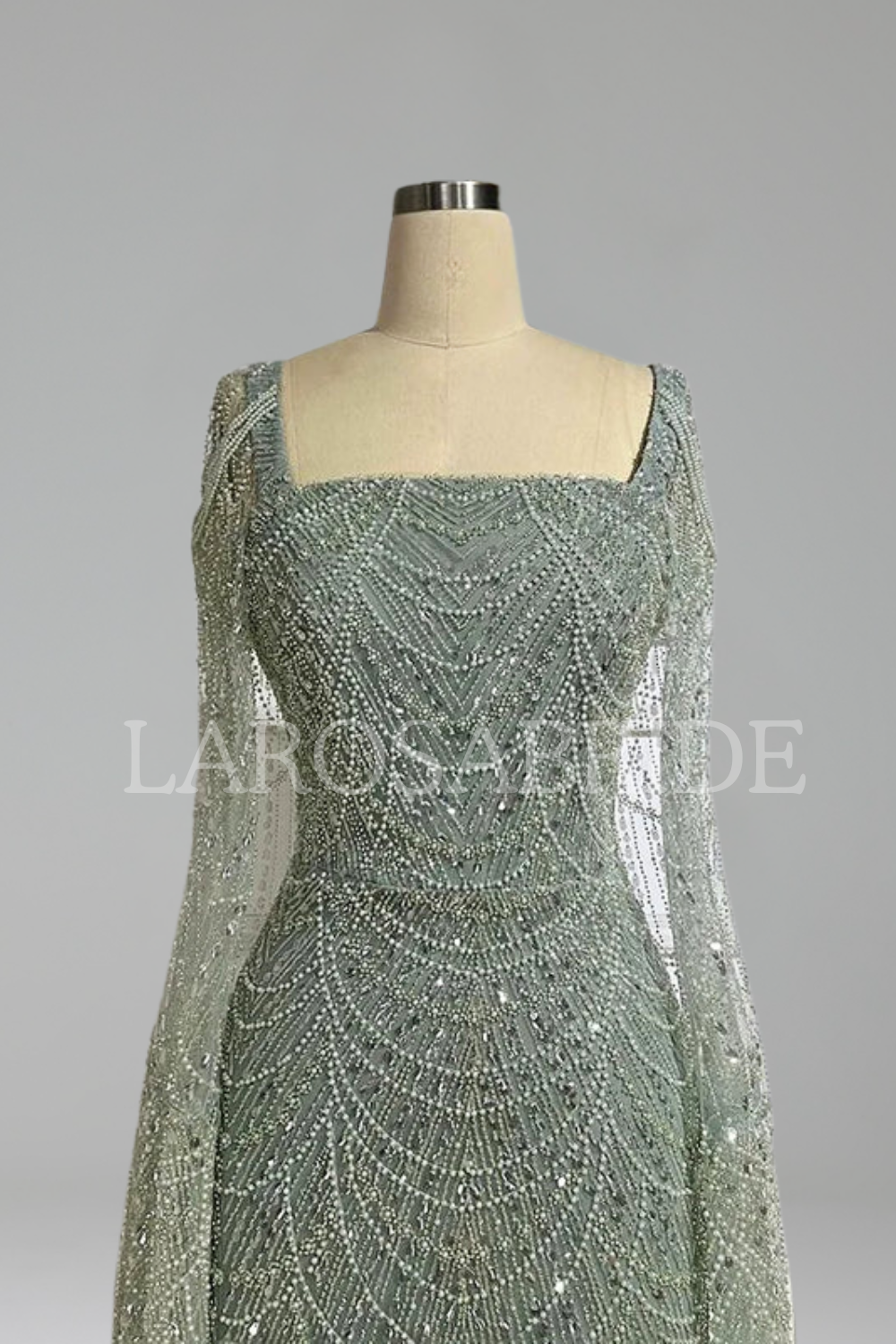 Pearl Beaded Dress with Cape Sleeves-Larosabride