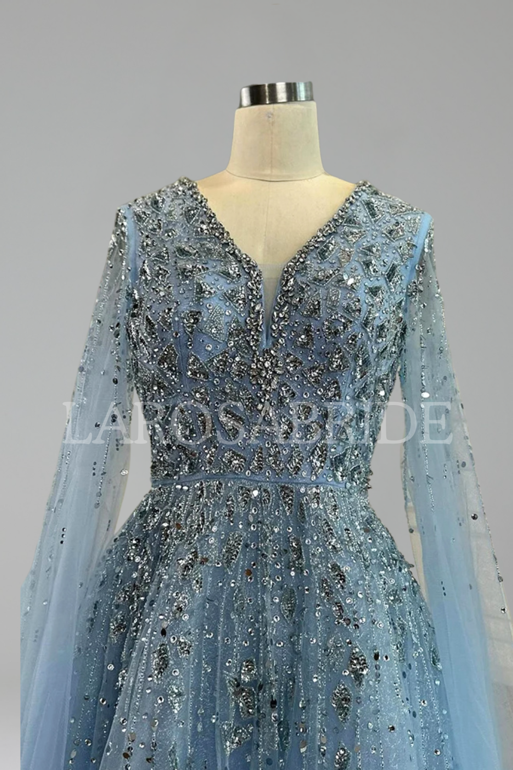 Long Sleeve Beaded Tulle Gown-Larosabride