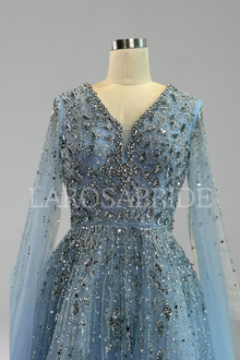 Long Sleeve Beaded Tulle Gown-Larosabride