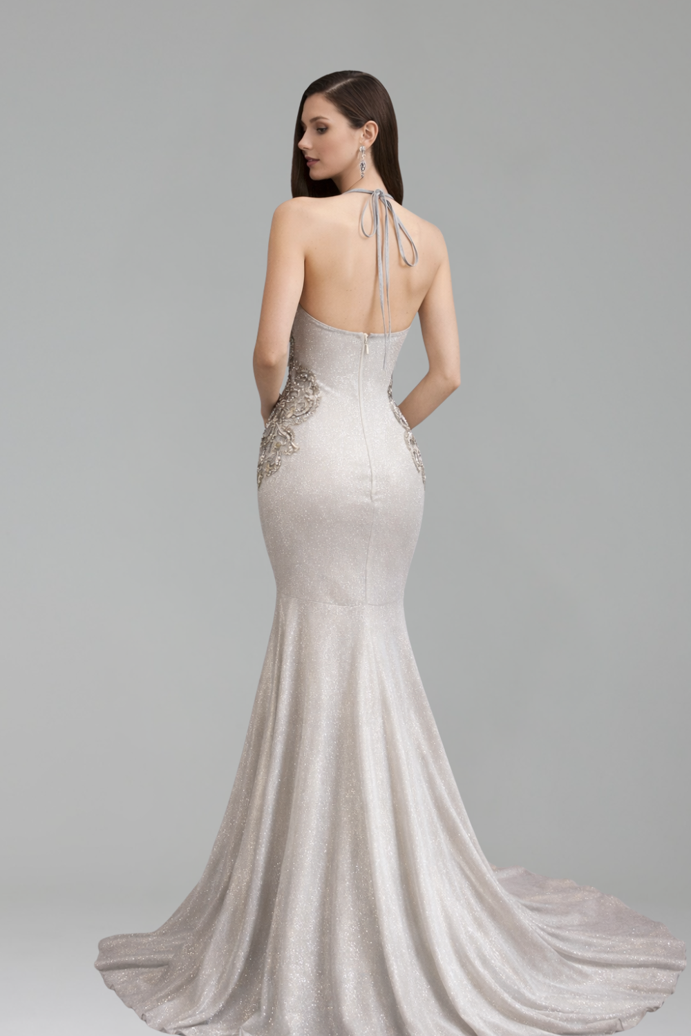 Iridescent Satin Lace Halter Mermaid Gown - LAROSABRIDE