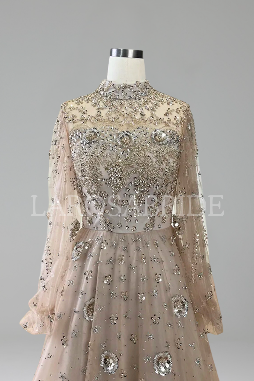Embroidered High-Neck A-Line Gown-Larosabride