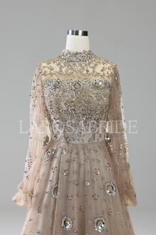 Embroidered High-Neck A-Line Gown-Larosabride